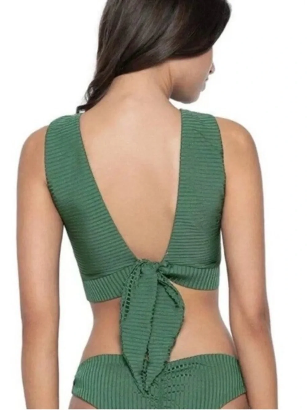 PQ Swim Emerald Keyhole Crop Top High Neck Bikini Top New